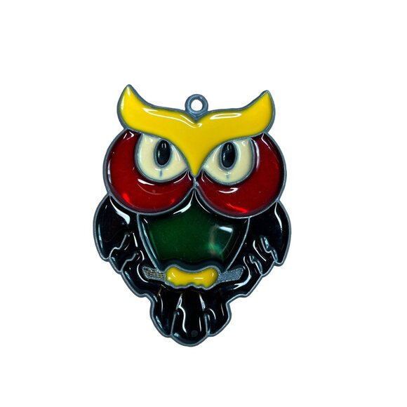 Vintage Stained Glass Owl Suncatcher  3.5"x3" Ornament Window Decor - Picture 1 of 7